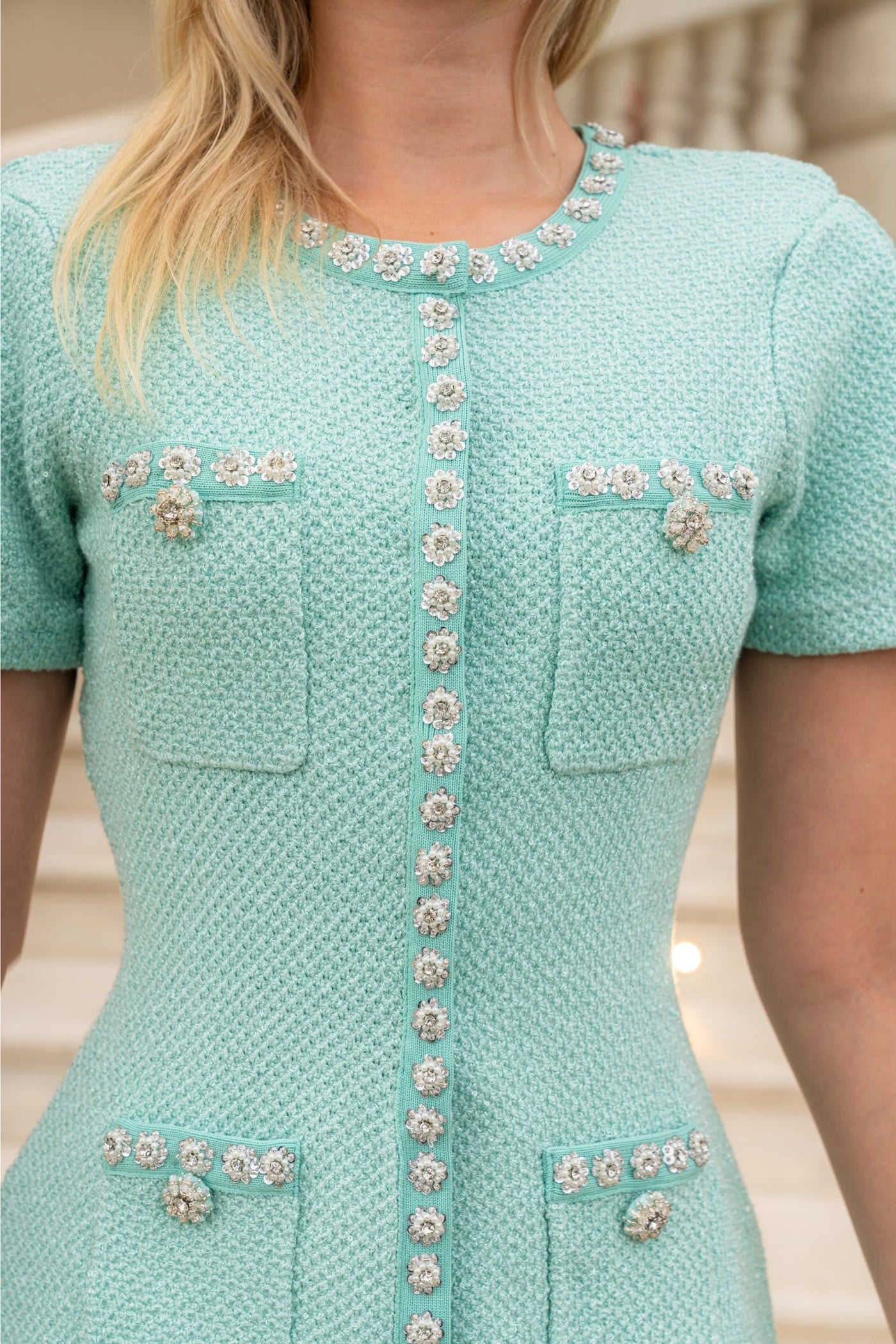 Micah Short Sleeve Embellished Mini Dress - Mint