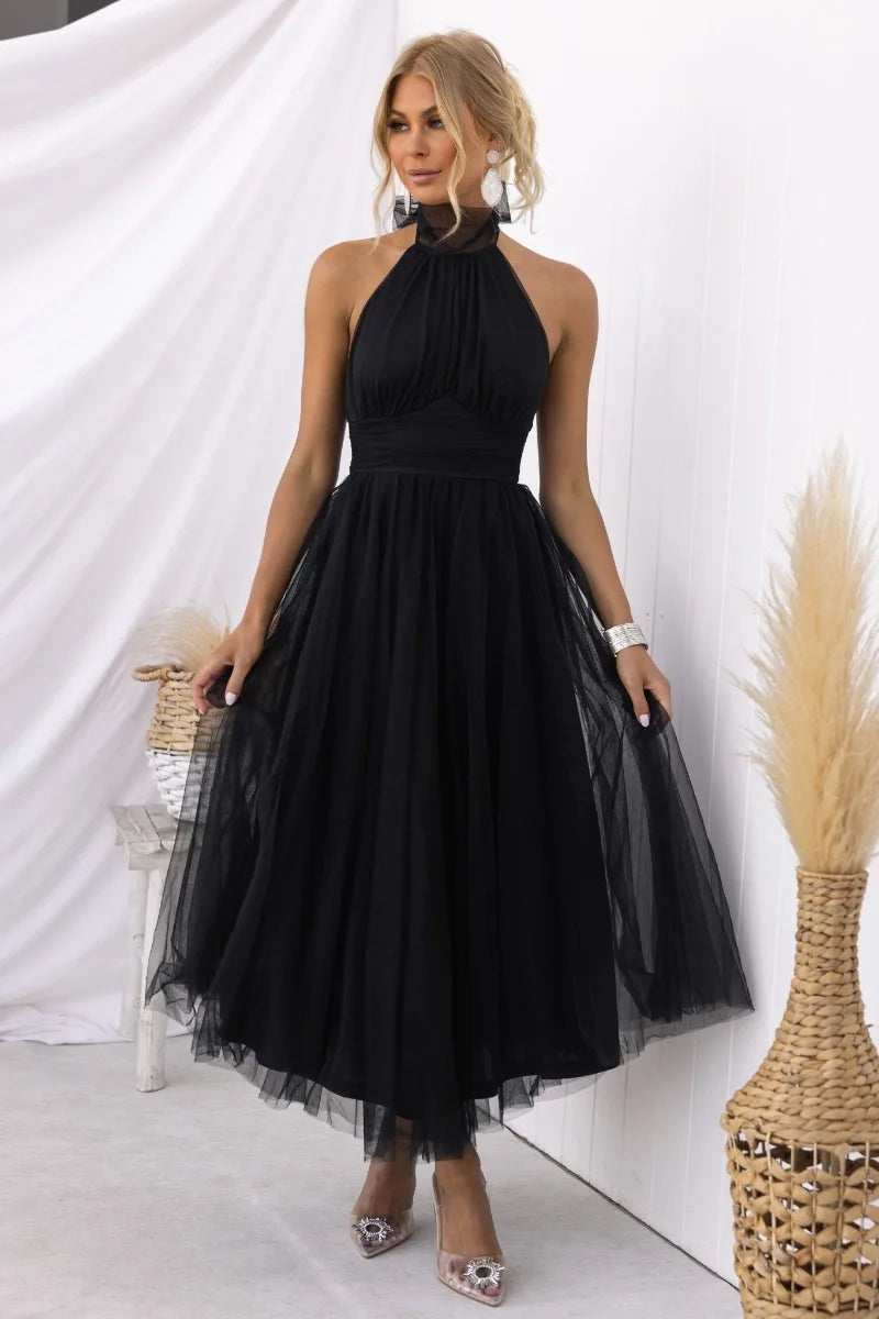 Ramsey Halter Tulle Midi Dress