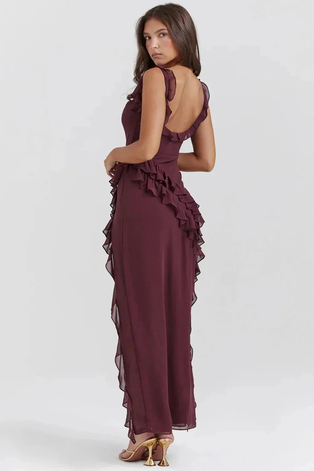 Huntley Asymmetric Ruffle Gown