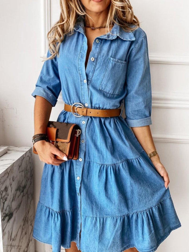 Peta Tiered Denim Shirt Dress