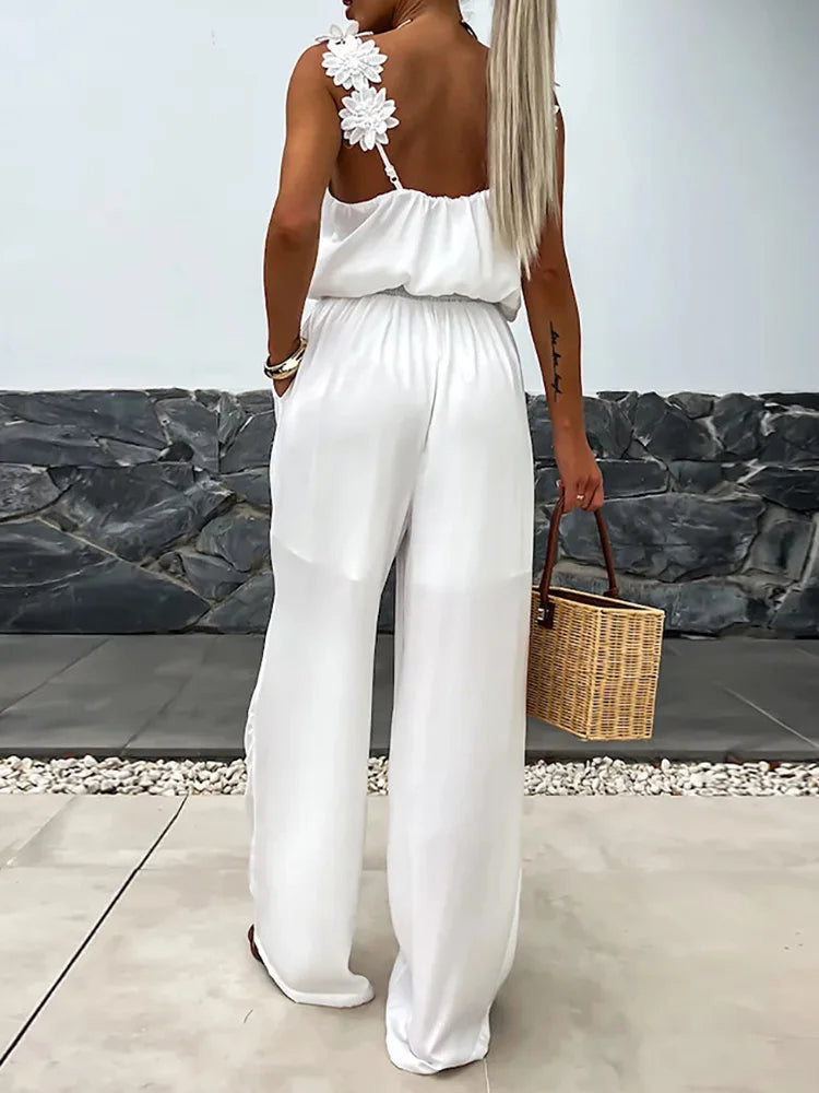 Dominique Floral Strap Wide Leg Jumpsuit