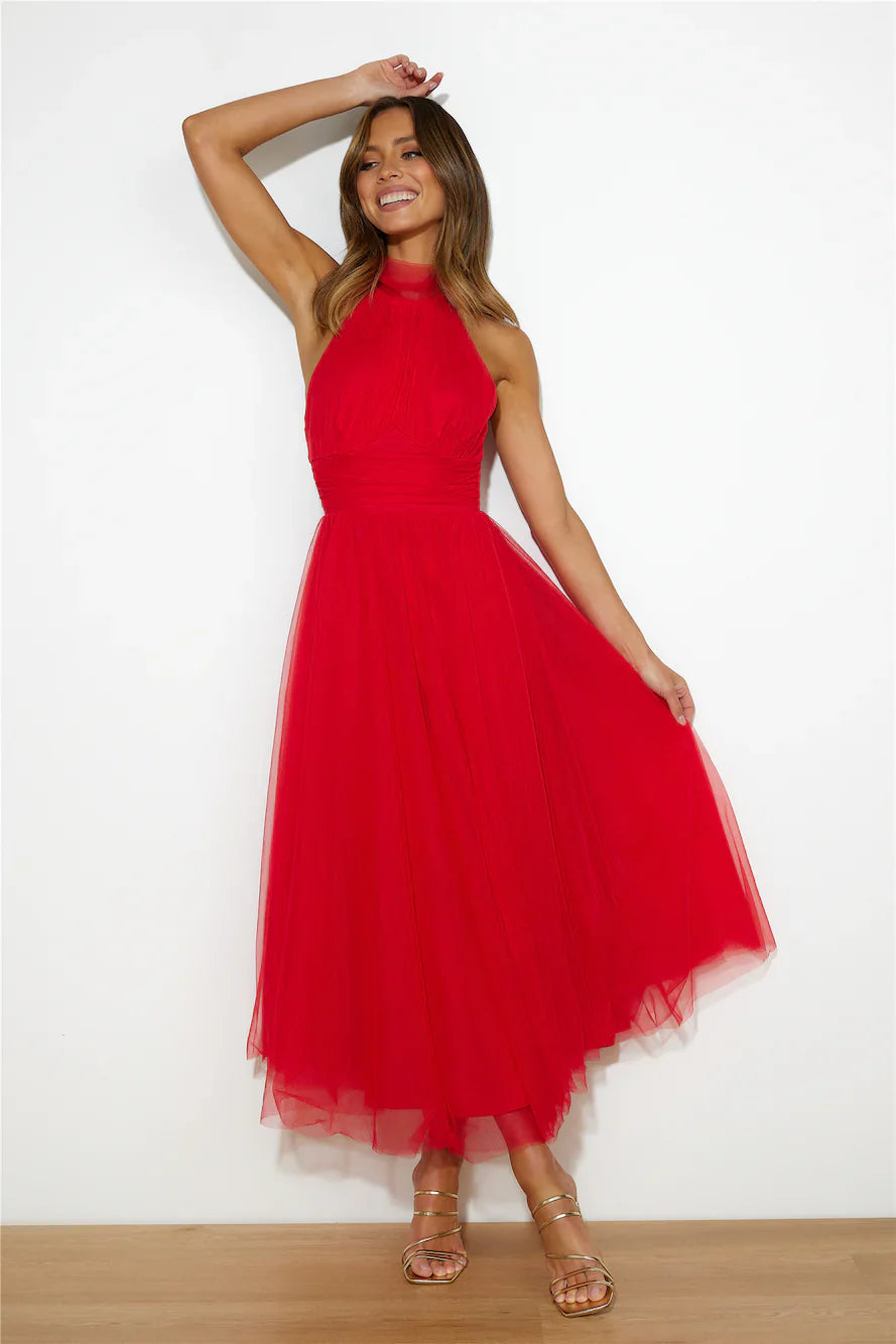 Ramsey Halter Tulle Midi Dress