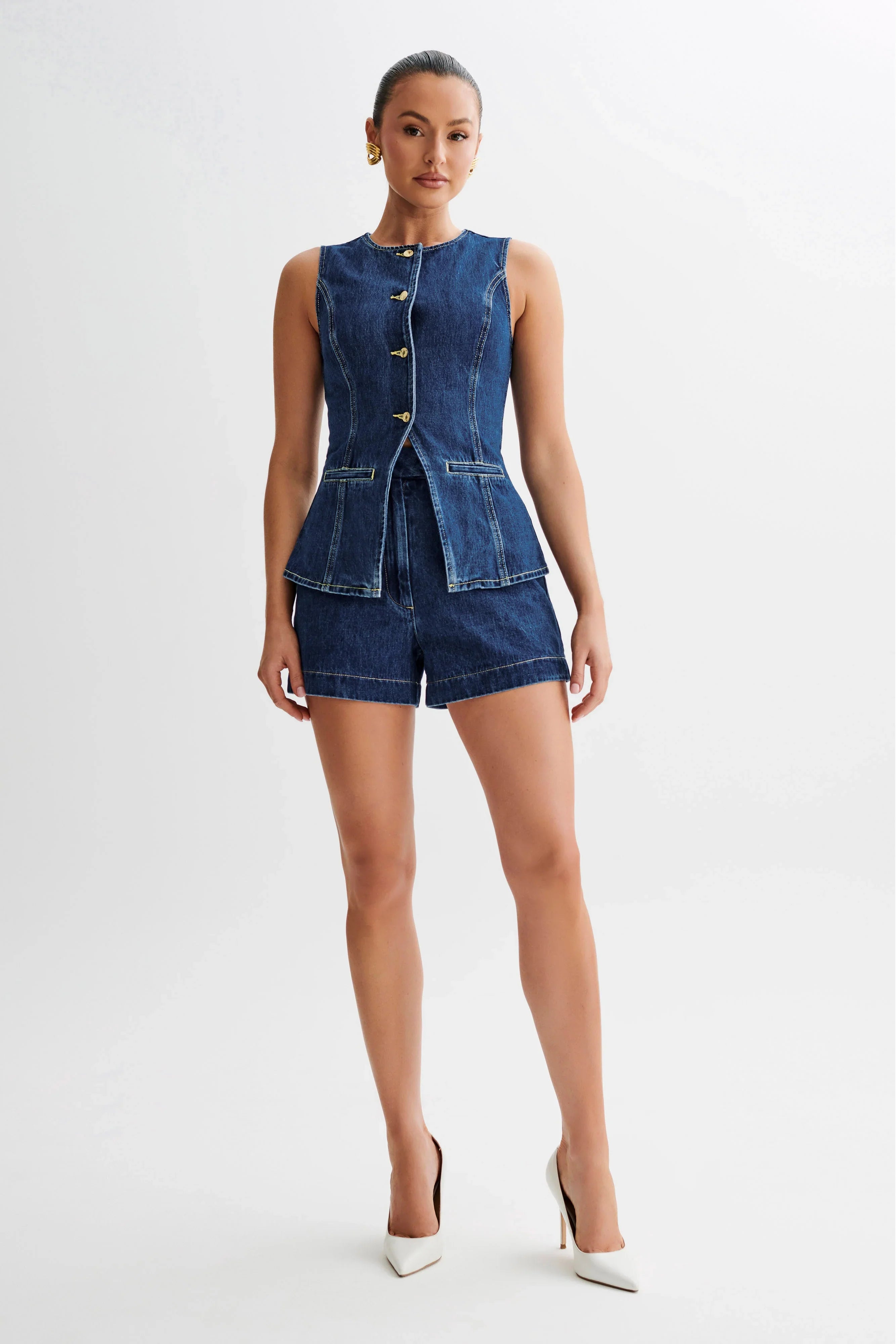 Milly Two-Piece Longline Denim Vest Set