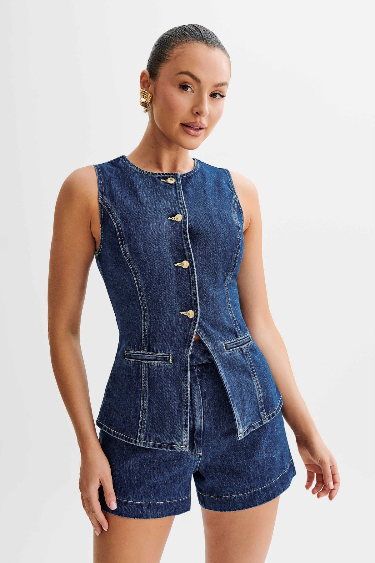 Milly Two-Piece Longline Denim Vest Set