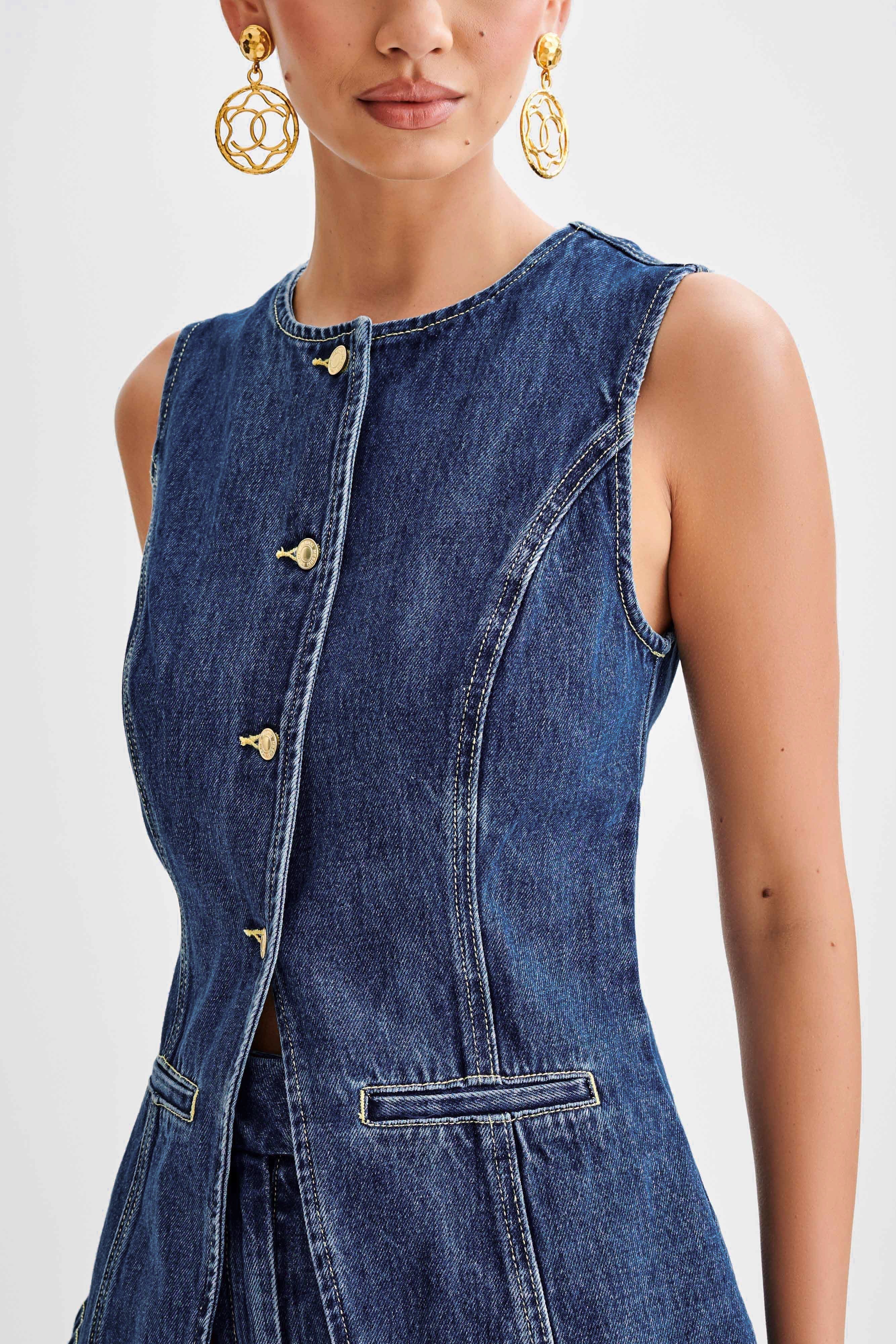 Milly Two-Piece Longline Denim Vest Set