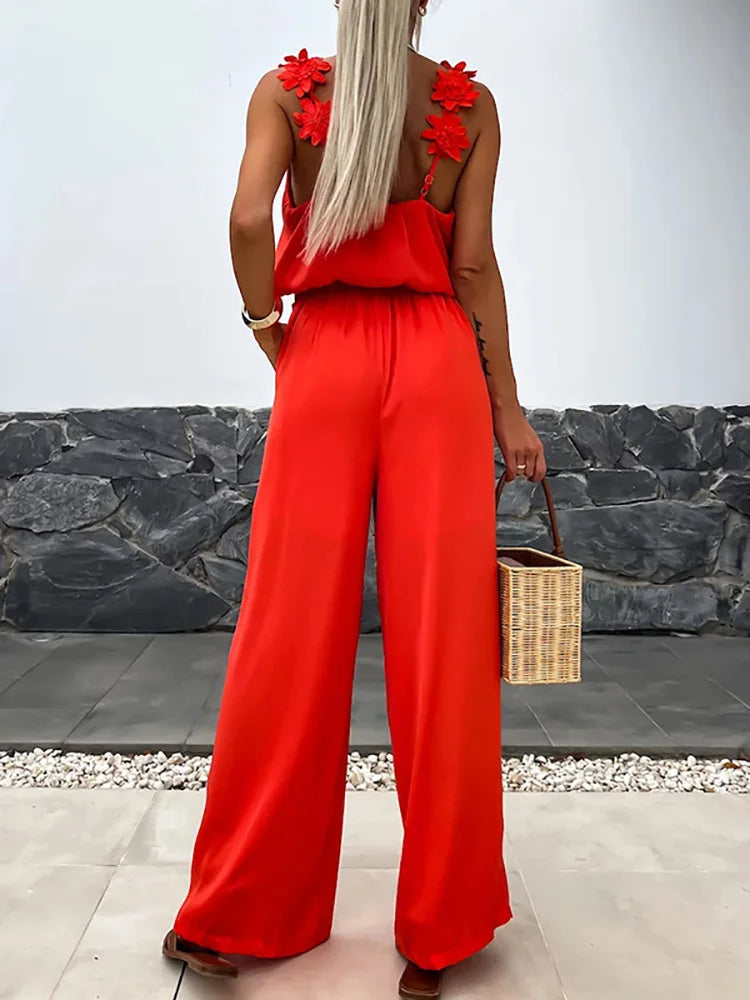 Dominique Floral Strap Wide Leg Jumpsuit