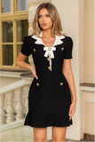 Holly Short Sleeve Embellished Bow Mini Dress - Black