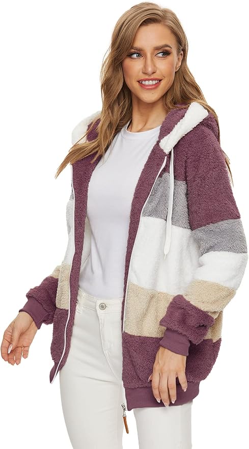 Billy Striped Plush Hooded Teddy Jacket