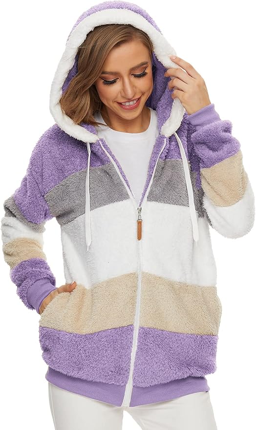 Billy Striped Plush Hooded Teddy Jacket