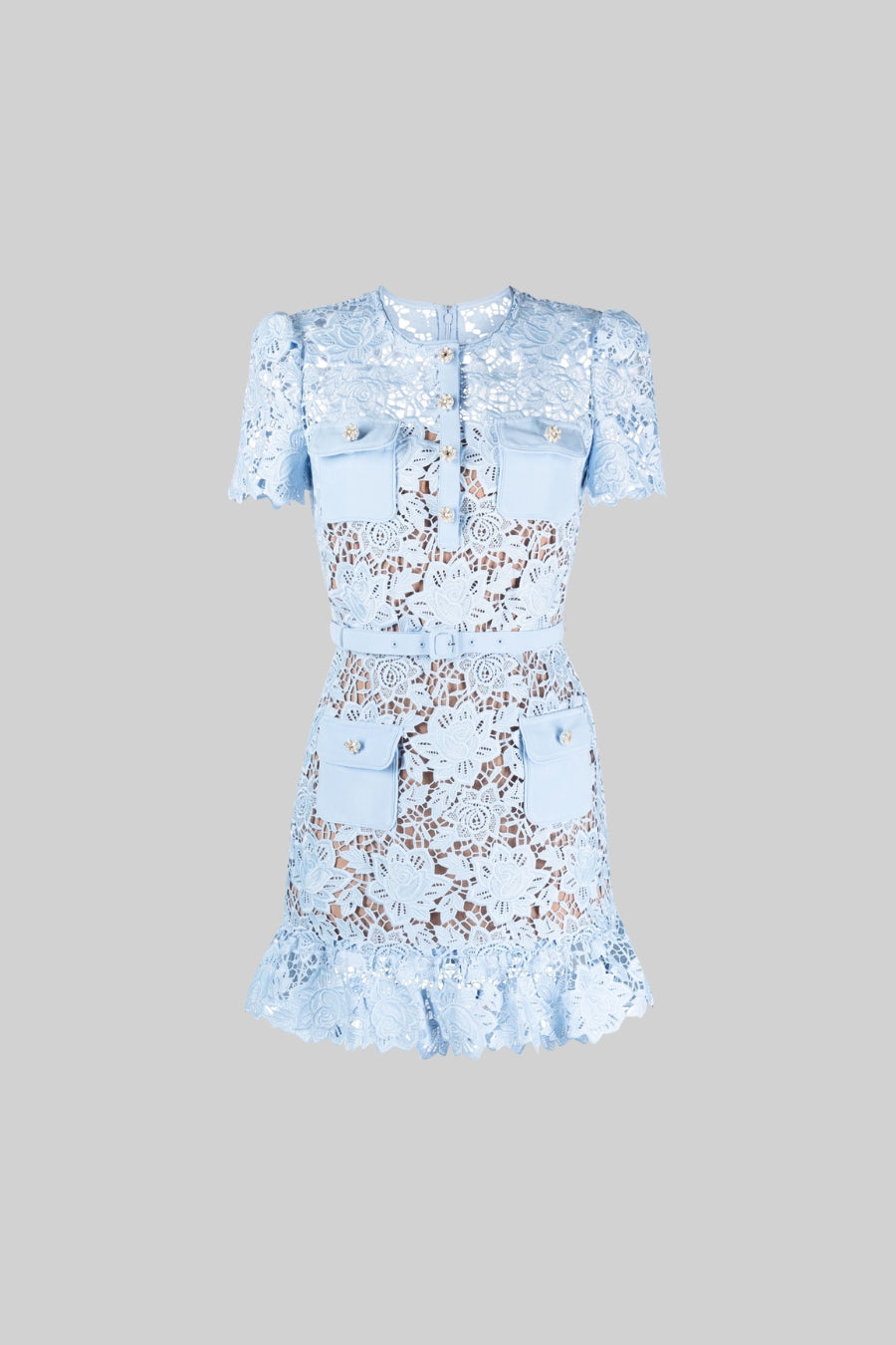 Charlotte Short Sleeve Embroidered Floral Dress - Blue