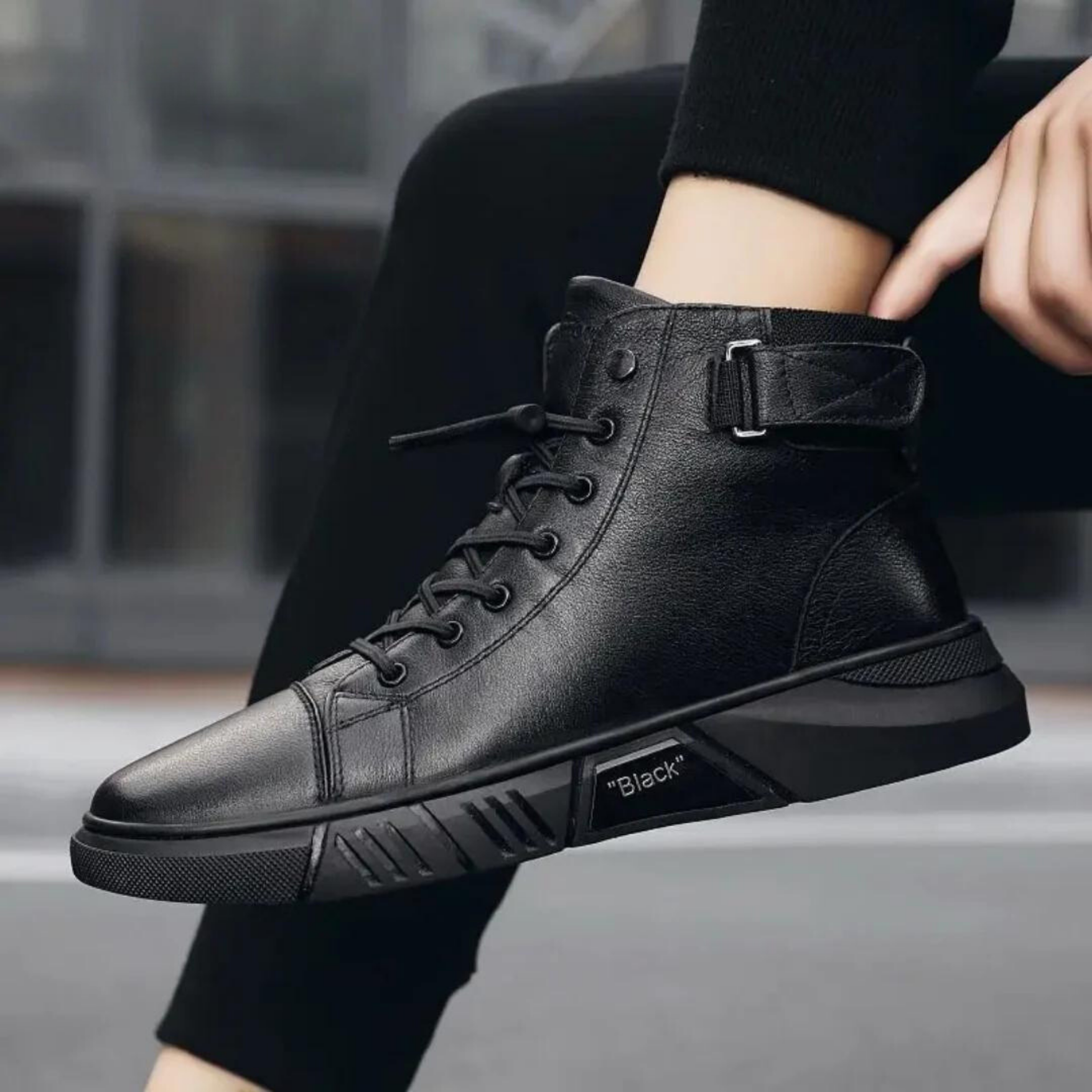 Onyx Men's Black Faux Leather High Top Sneakers