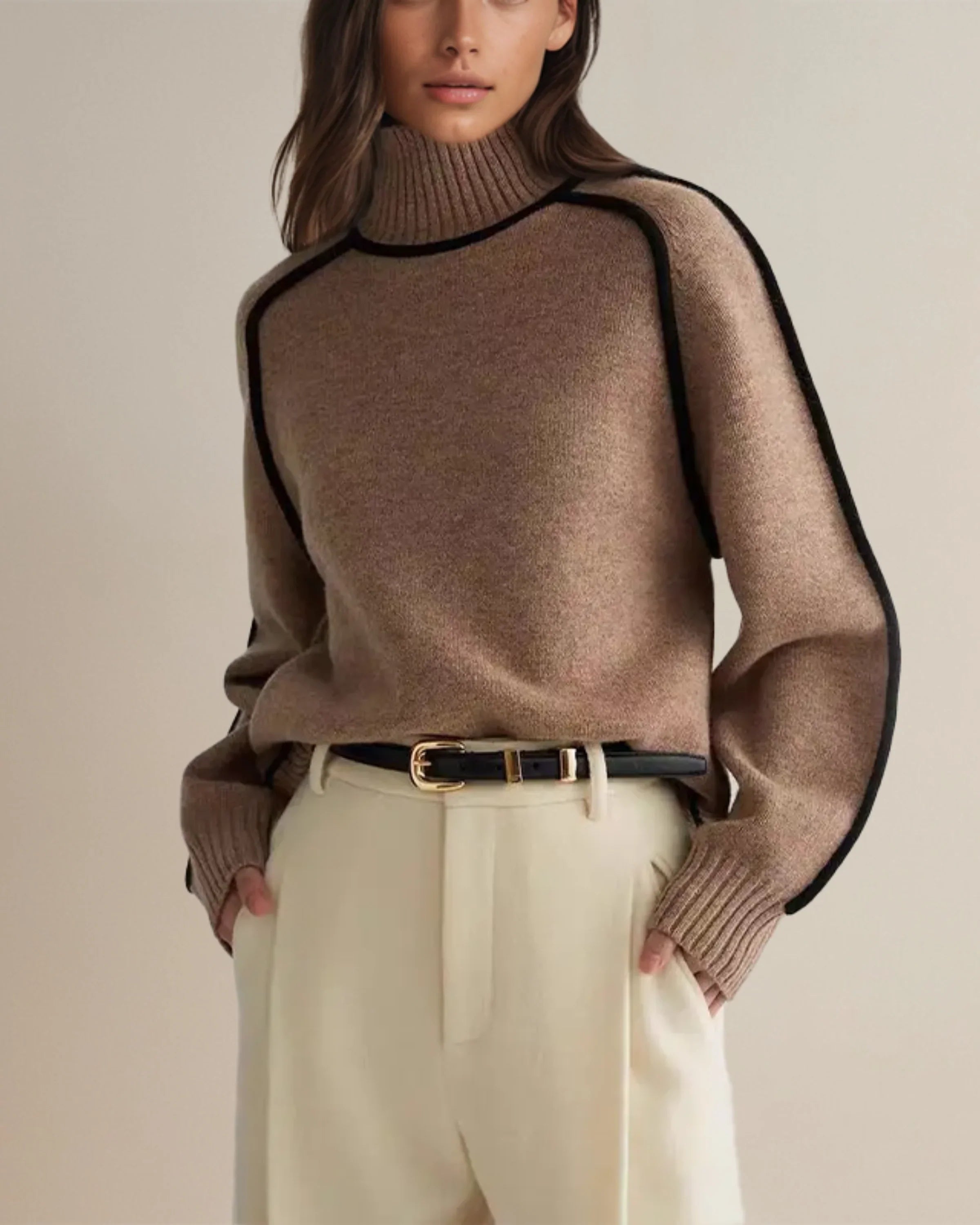 Audrey Contrast Turtleneck Knit Jumper