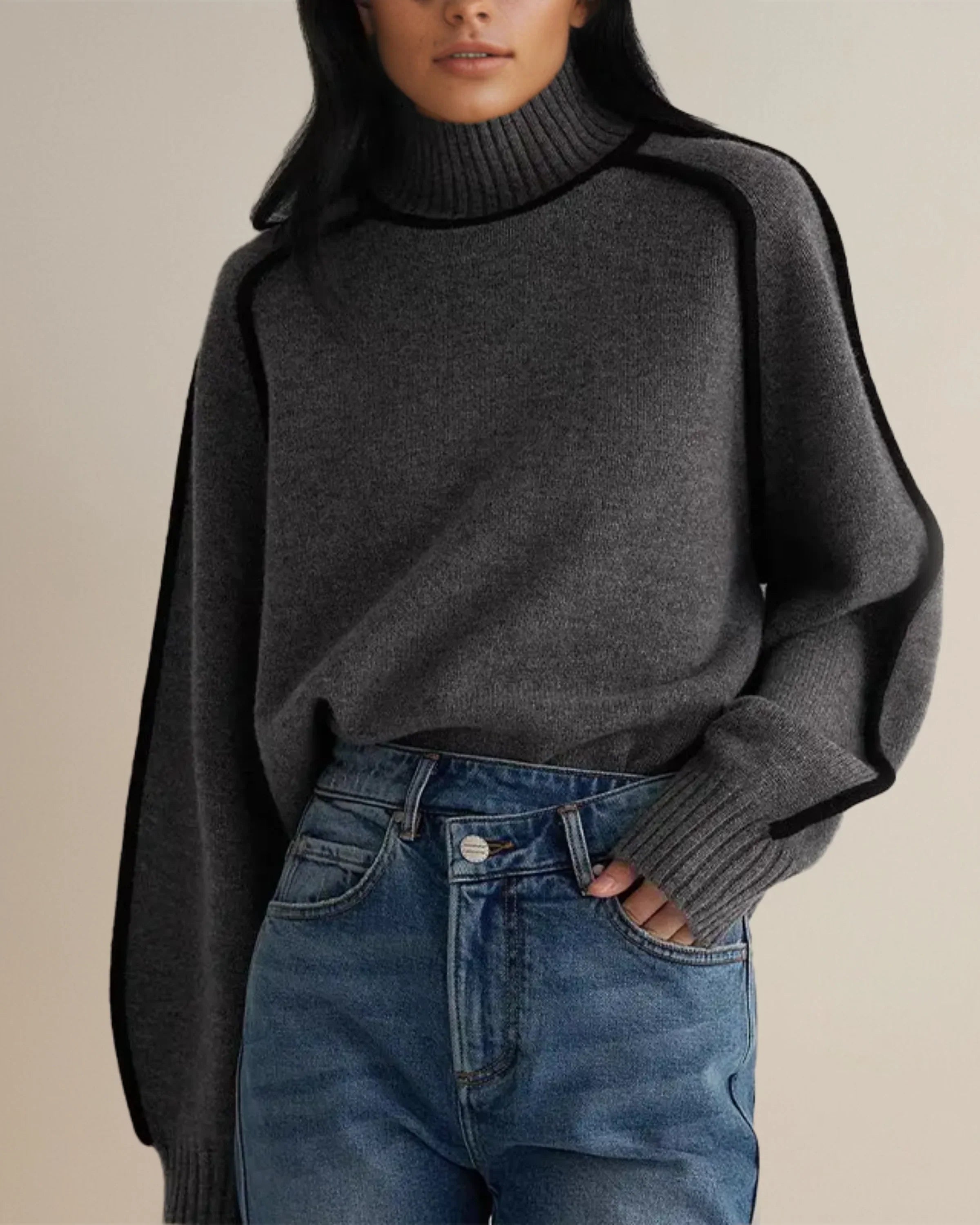 Audrey Contrast Turtleneck Knit Jumper