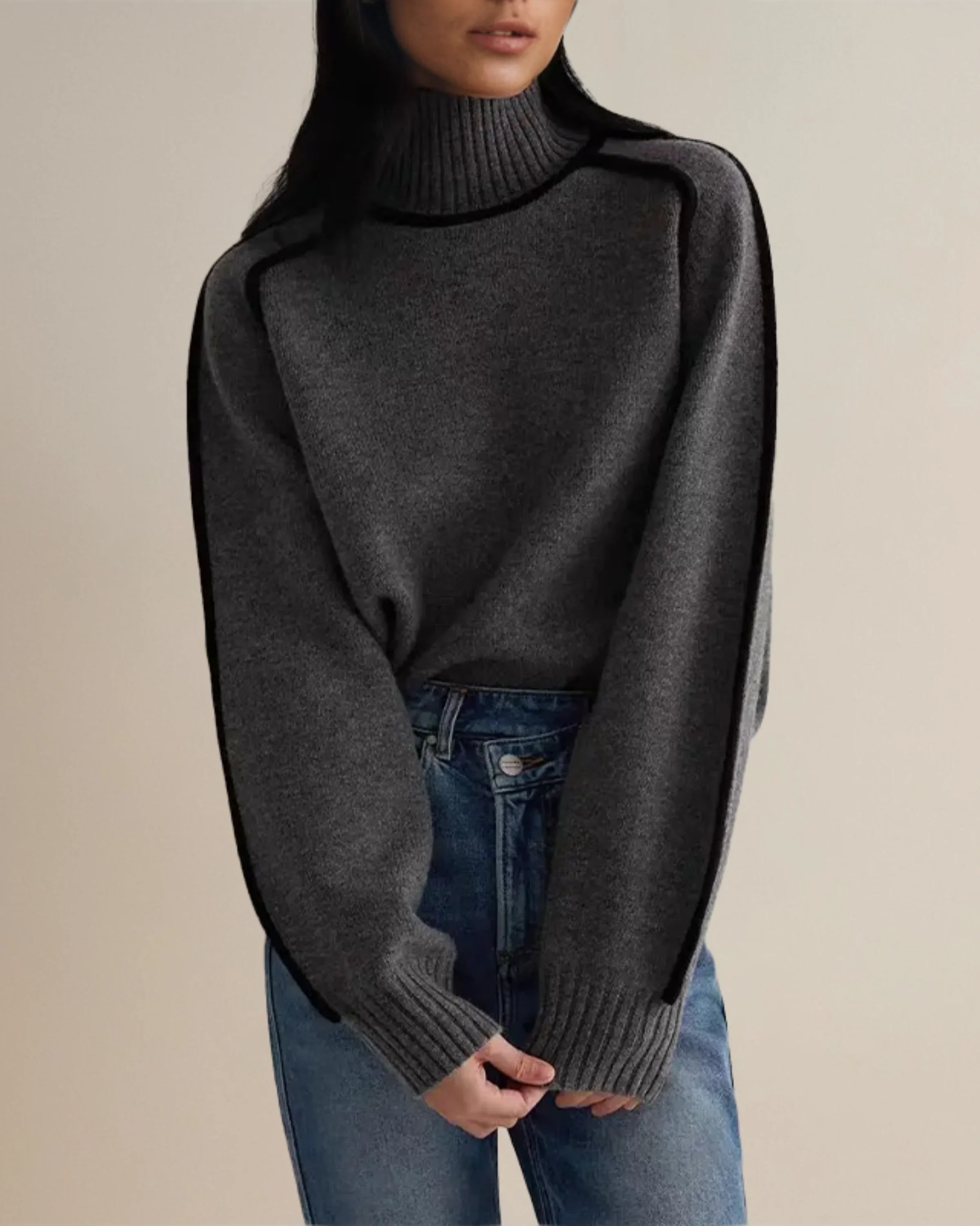 Audrey Contrast Turtleneck Knit Jumper