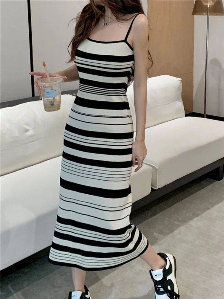 Becky Striped Ribbed Knit Midi Dress