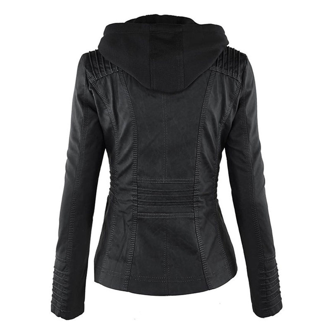 Elina Vegan Leather Detachable Hood Jacket