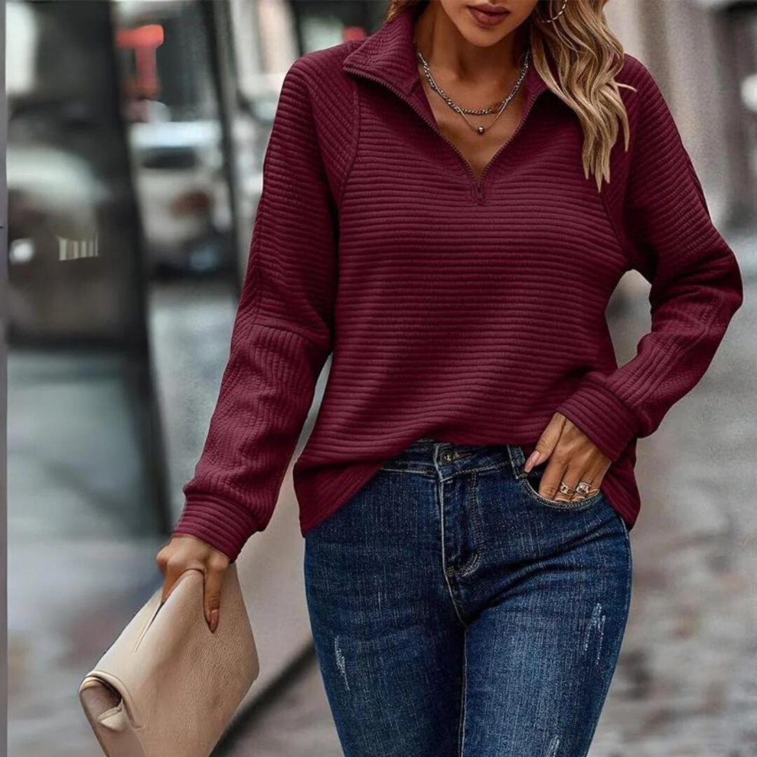 Brielle 1/4 Zip Ribbed Sweater