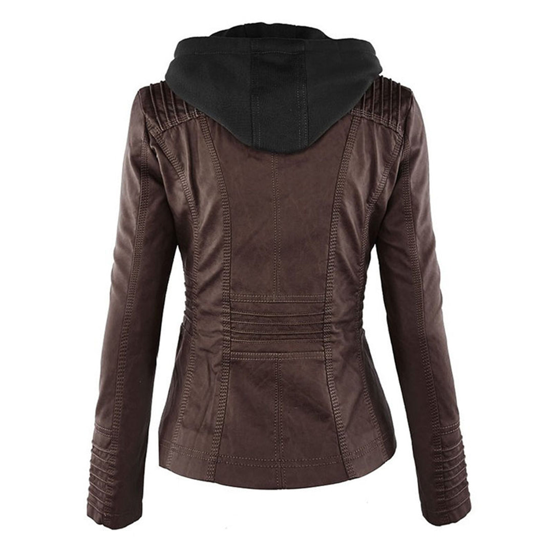 Elina Vegan Leather Detachable Hood Jacket