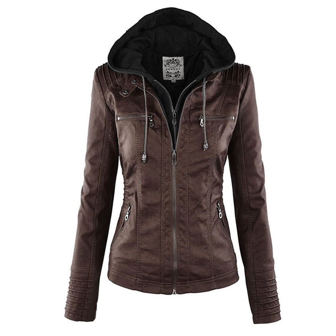 Elina Vegan Leather Detachable Hood Jacket