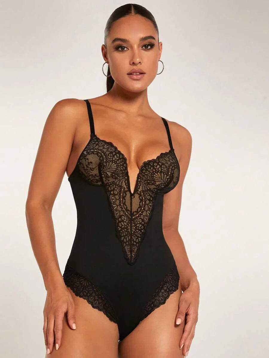 Elysia Sculpting Deep V-Neck Lace Bodysuit - BUY 1 GET 1 FREE