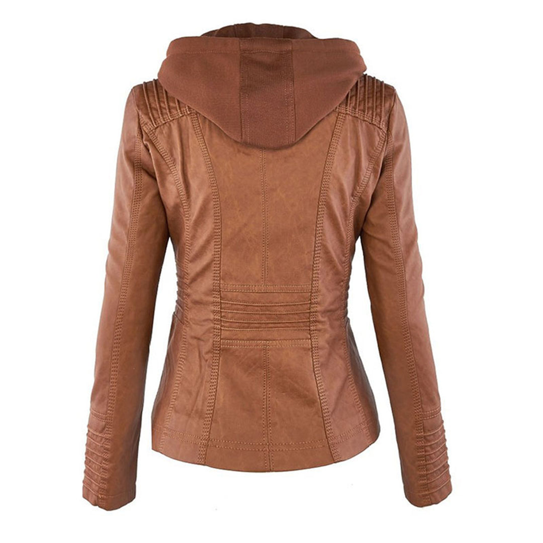 Elina Vegan Leather Detachable Hood Jacket