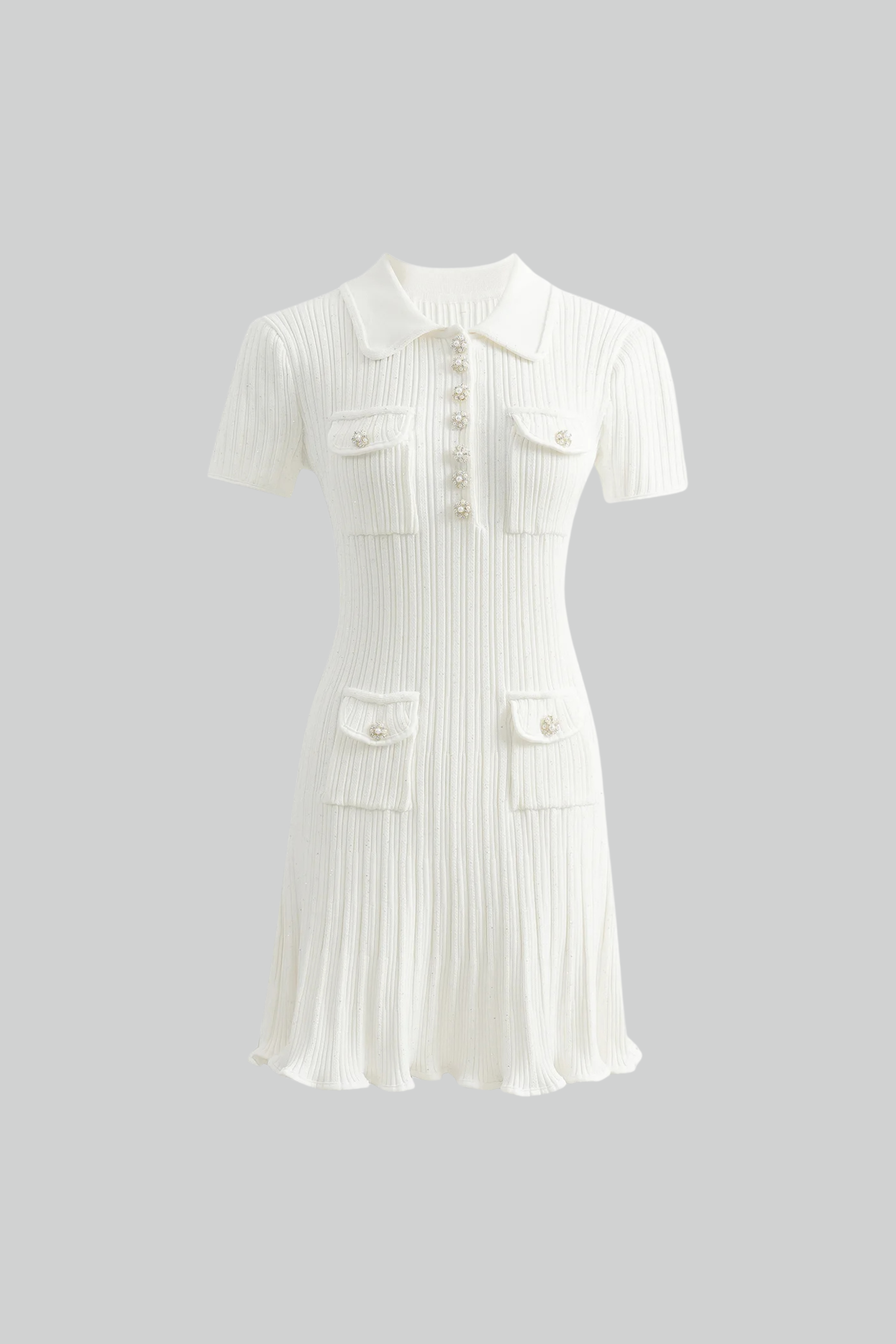 Marietta Short Sleeve Embellished Ribbed Mini Dress