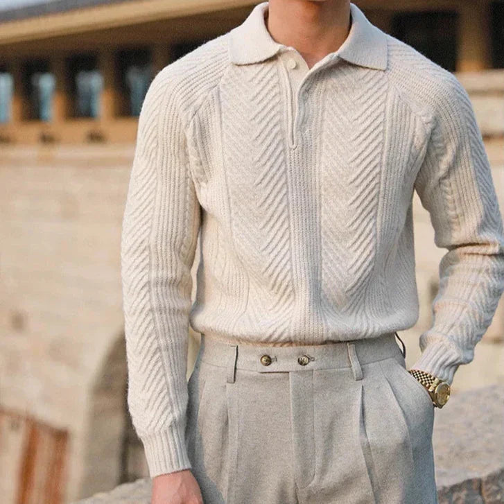 Seven Men's Herringbone Knitted Polo Sweater