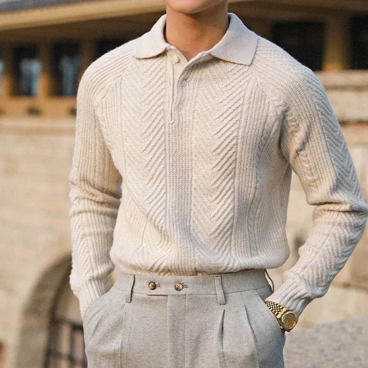 Seven Men's Herringbone Knitted Polo Sweater