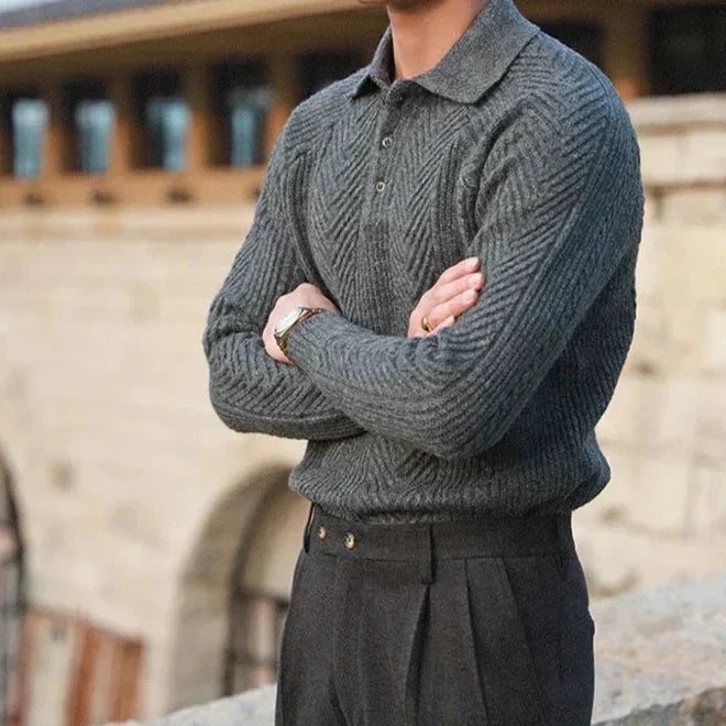 Seven Men's Herringbone Knitted Polo Sweater