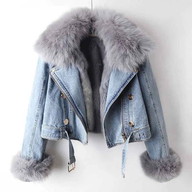 Harlow Denim Faux Fur Trim Jacket