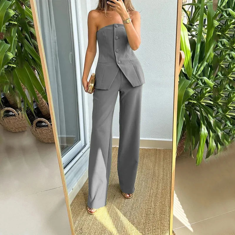 Brynne Strapless Button-Down Jumpsuit