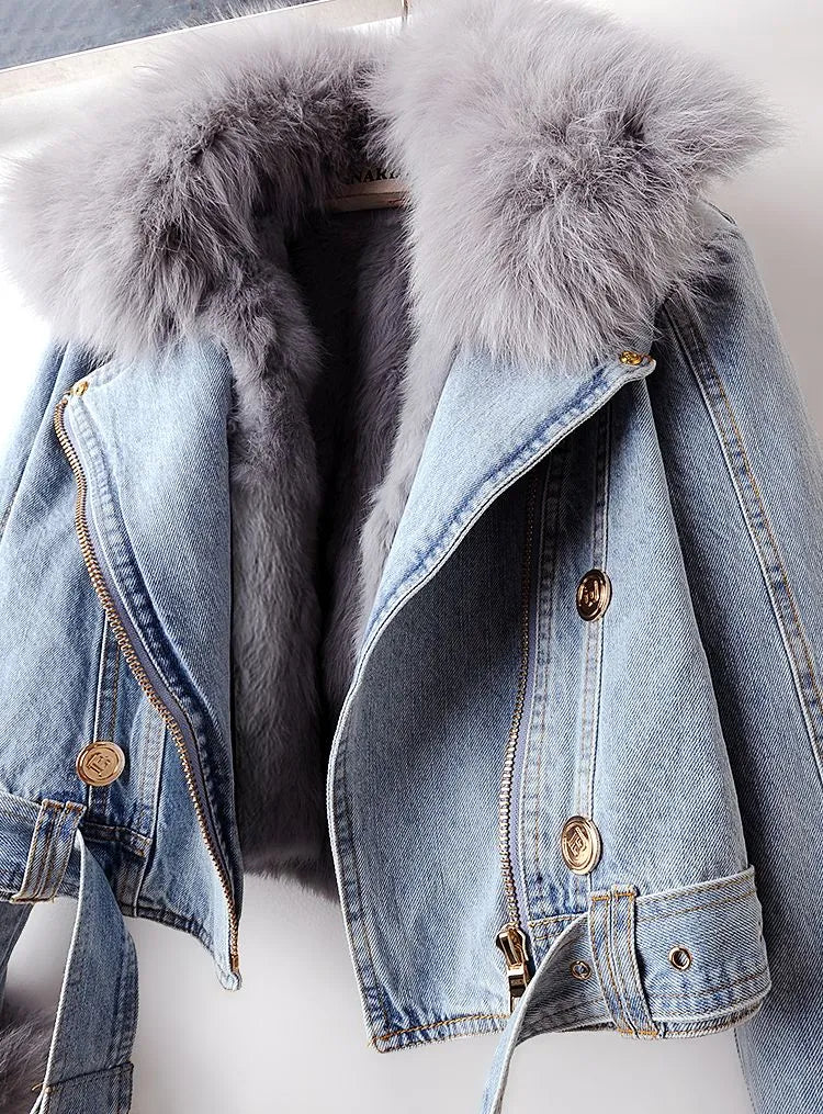 Harlow Denim Faux Fur Trim Jacket