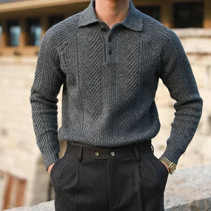 Seven Men's Herringbone Knitted Polo Sweater