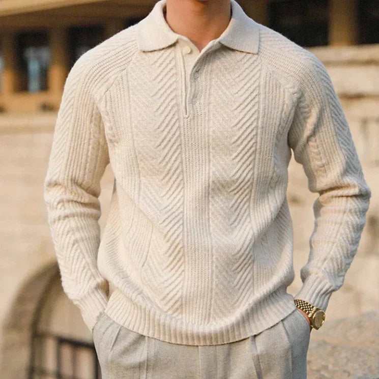 Seven Men's Herringbone Knitted Polo Sweater