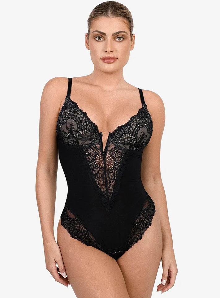 Elysia Sculpting Deep V-Neck Lace Bodysuit - BUY 1 GET 1 FREE