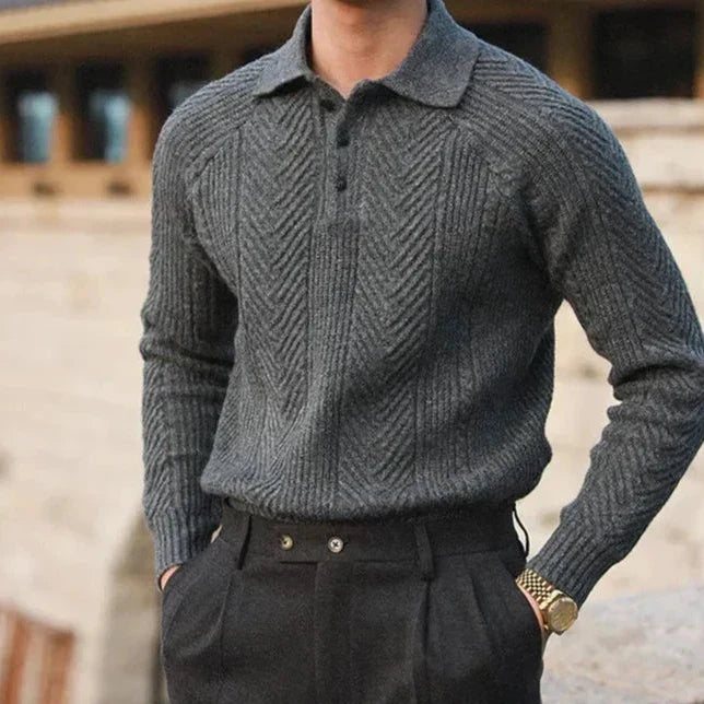 Seven Men's Herringbone Knitted Polo Sweater