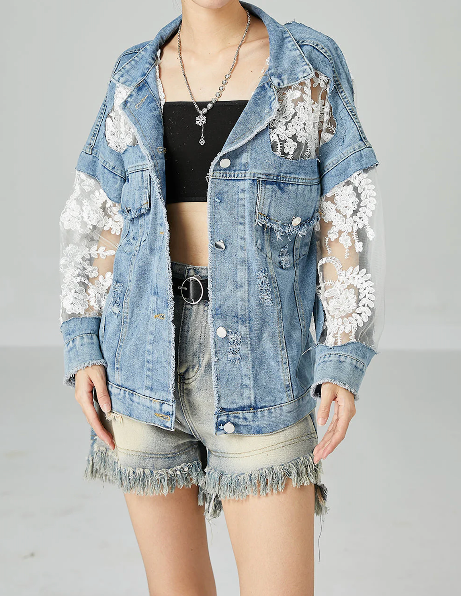 Magnolia Lace Tulle Denim Jacket