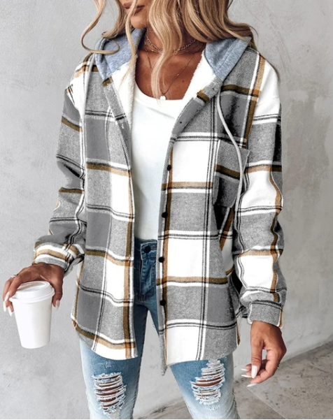 Elara Hooded Zip Check Shirt Jacket