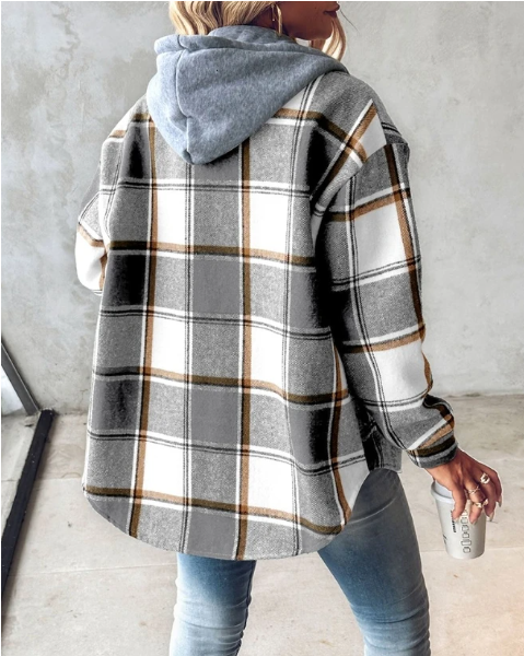 Elara Hooded Zip Check Shirt Jacket