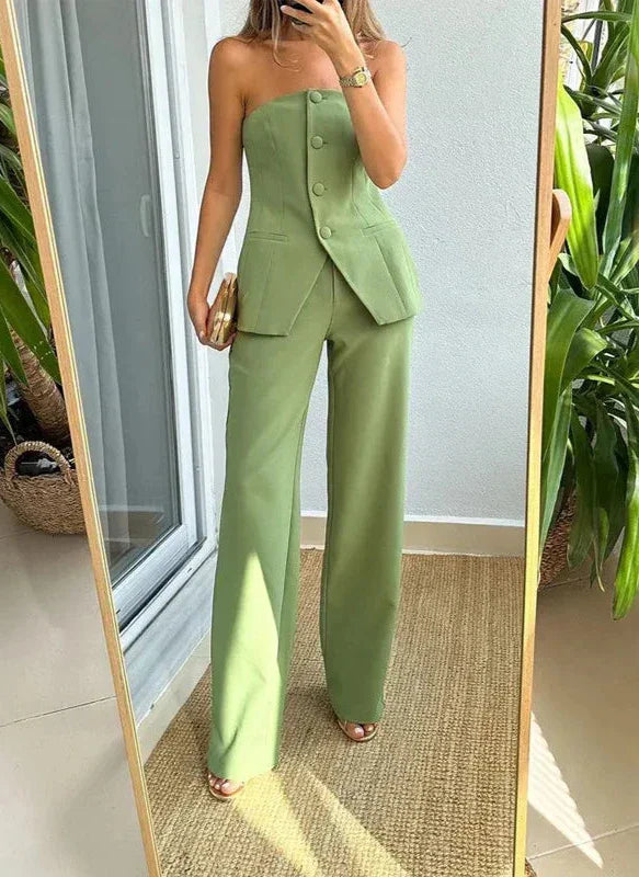 Brynne Strapless Button-Down Jumpsuit