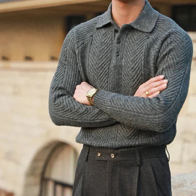 Seven Men's Herringbone Knitted Polo Sweater