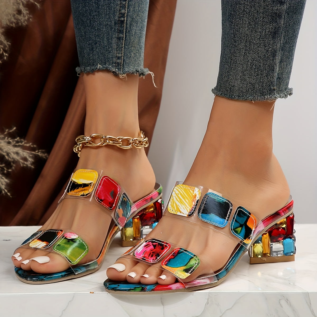 Ruby Gemstone Prism Block Sandals