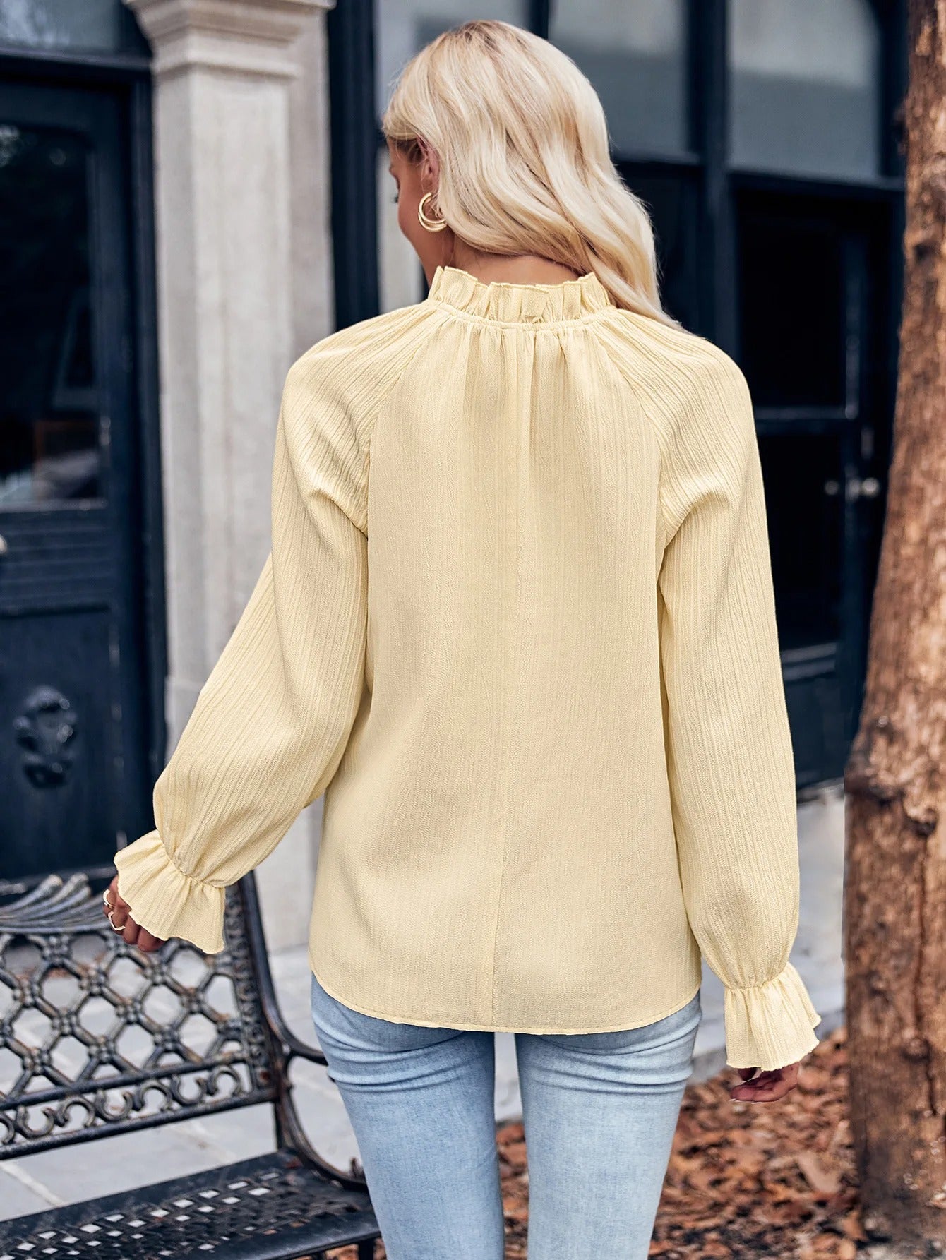 Eden Textured Long Sleeve Ruffle Blouse