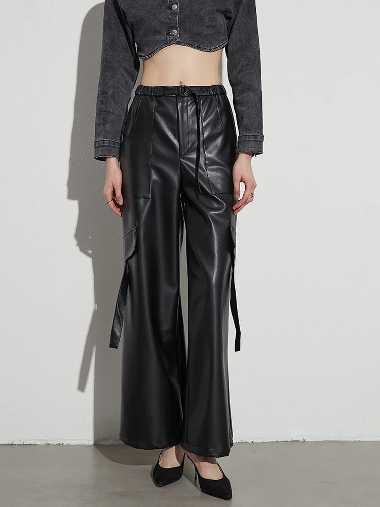 Xena Faux Leather Wide Leg Cargo Pants