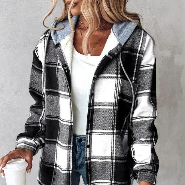 Elara Hooded Zip Check Shirt Jacket