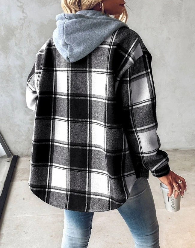 Elara Hooded Zip Check Shirt Jacket