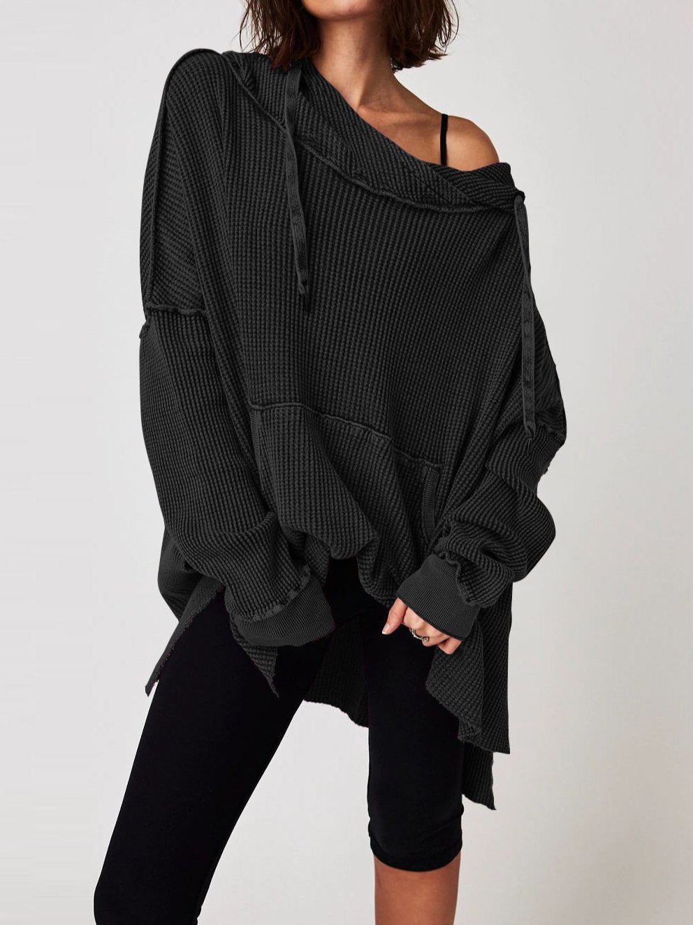 Morgan Oversized Waffle Knit Pullover Hoodie