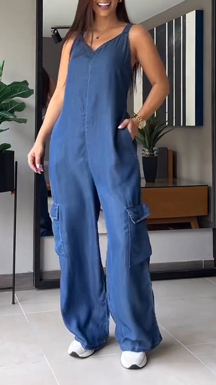 Molly Lightweight Denim Cargo Jumpsuit