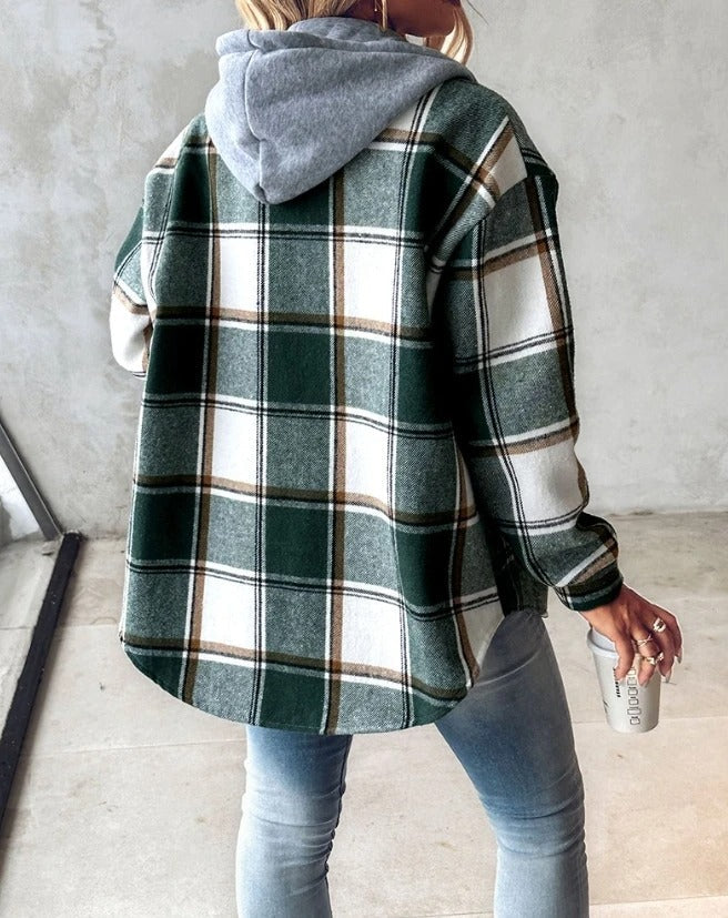 Elara Hooded Zip Check Shirt Jacket