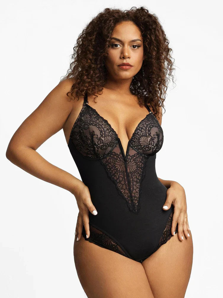 Elysia Sculpting Deep V-Neck Lace Bodysuit - BUY 1 GET 1 FREE